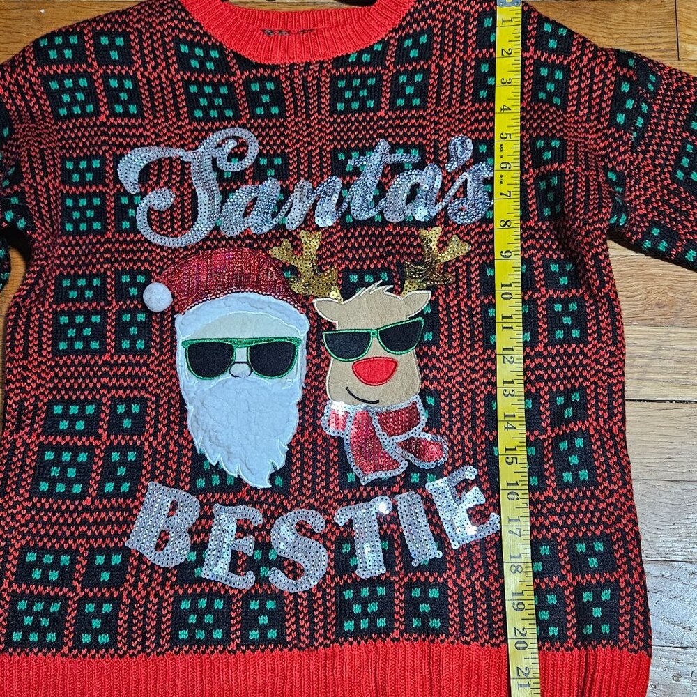 Y2K inspired Santa's besties ugly tight knit Christmas core party plaid sweater - Picture 5 of 7